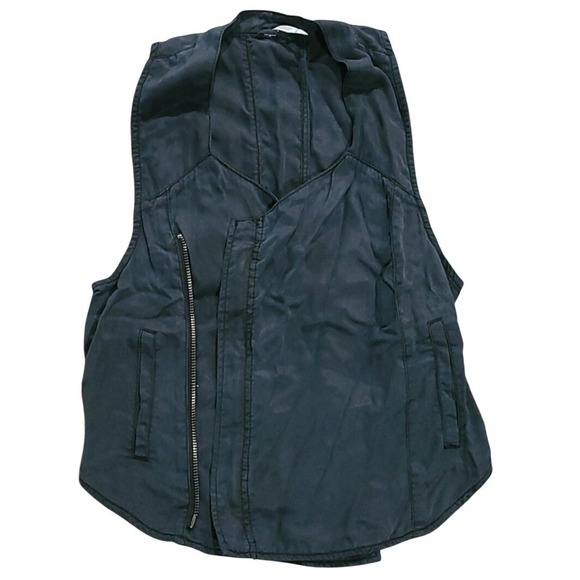 Free People Jackets & Blazers - Free People Open Back Moto Vest Women XS Navy Blue Asymmetric Zip Pockets